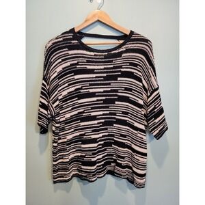 Eileen Fisher Black Ivory Organic Linen Cotton Blend Boxy Open Back Sweater M